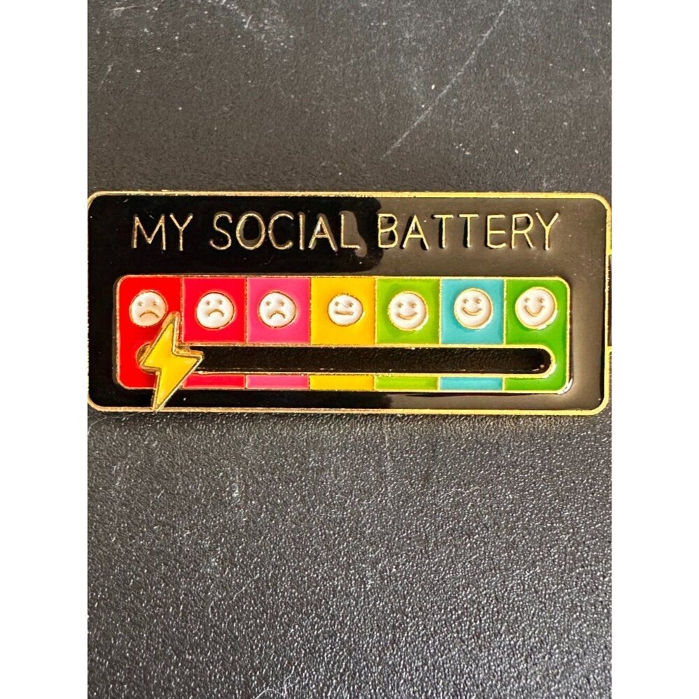 My Social Battery Enamel Pin Introvert Mental Health Funny Lapel Hat Badge